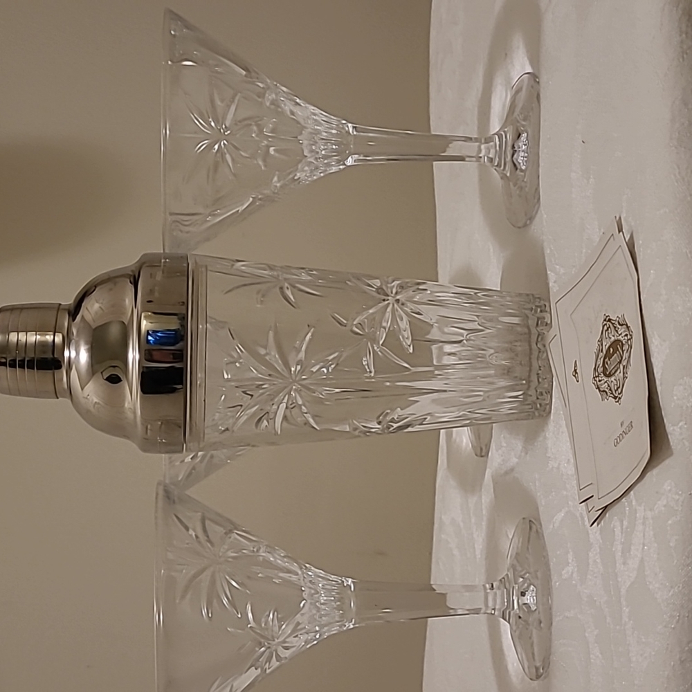 Shannon Crystal by Godinger 3 Martini Glasses & Shaker